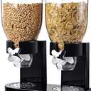 Dual Cereal Dispensers 2L Capacity Each, Storage Countertop Cereal Containers, Dry Food Dispenser with Dual Control, for Nuts Rice Granola (Black)