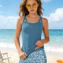 Girls Tankini Swimsuit 3 Piece Bathing Suits for Girl Square Collar Tankinis Set Girls' Swimwear with Print Shorts Gray Blue, 15-16 Years