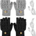 SATINIOR 2 Pairs Winter USB Heated Gloves Fingerless USB Hand Warmer Electric Hand Warming Gloves Heated Mittens with Button (Classic, Gray/Black)