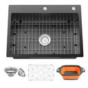 Black Kitchen Sink,25x18 Inch Kitchen Sink Stainless Steel Drop In Kitchen Sink Topmount Stylish and Modern Look Sink With Bottom Grid, Drain Basket And Drain Assembly Add Elegance & Enhance Usability