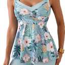 B2prity Tankini Swimsuits for Women Tummy Control Two Piece Modest Bathing Suits Floral Skirt Top with Boyshorts M