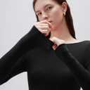 SUUKSESS Cloud Cashmere Women Boat Neck Fitted Long Sleeve Shirt Basic Knit Tops (Black, L)