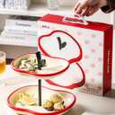 MOOSHU Ceramic Cupcake Dessert Stand - 2-Tier Fruit Platter for Kitchen Counter - Apple-Shaped Holiday Decorative Tiered Serving Trays for Parties Entertaining, and Food Display.