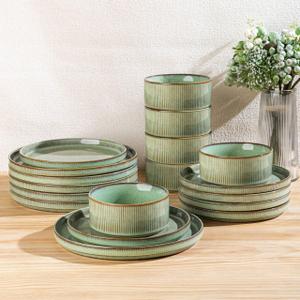 GBHOME Stoneware Dinnerware Sets for 4,12-Piece Plates and Bowls Set