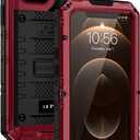 2 x seacosmo Case for iPhone 12 Pro, IP68 Waterproof Shockproof Dustproof Case with Built-in Screen Protector Full Body Protective Heavy Duty Metal Cover for iPhone 12 Pro 6.1", Red