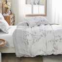 SLEEPBELLA Comforter Queen Size, 600 Thread Count Cotton White Printed with Purple Botanical Comforter Set,Down Alternative Bedding Set 3Pcs(Queen, Purple Botanical)