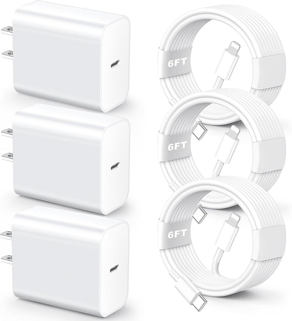 for iPhone Fast Charger【MFi Certified】 3 Pack 20W PD USB C Wall Charger Adapter with 6FT USB C to ightning Cord Fast Charging Cable Compatible with iPhone 14/ 13/ 12/ 11/ Pro/ Pro Max/ Xs/ Xr/ X, White