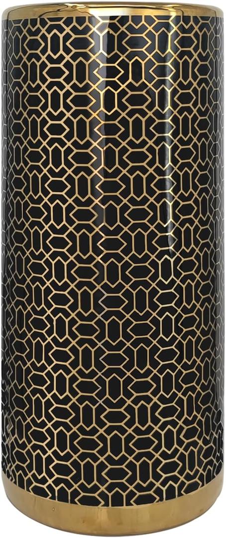 ZOEJADE Minimalist Luxury Ceramic Umbrella Stand Umbrella Holder Vase for Umbrella Canes Walking Sticks Entryway Indoor 18" High Black Gold