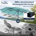 PHI VILLA 15ft Large Patio Umbrellas with Base Included, Outdoor Double-Sided Rectangle Market Umbrella with Crank Handle, for Poolside Lawn Garden, Turquois