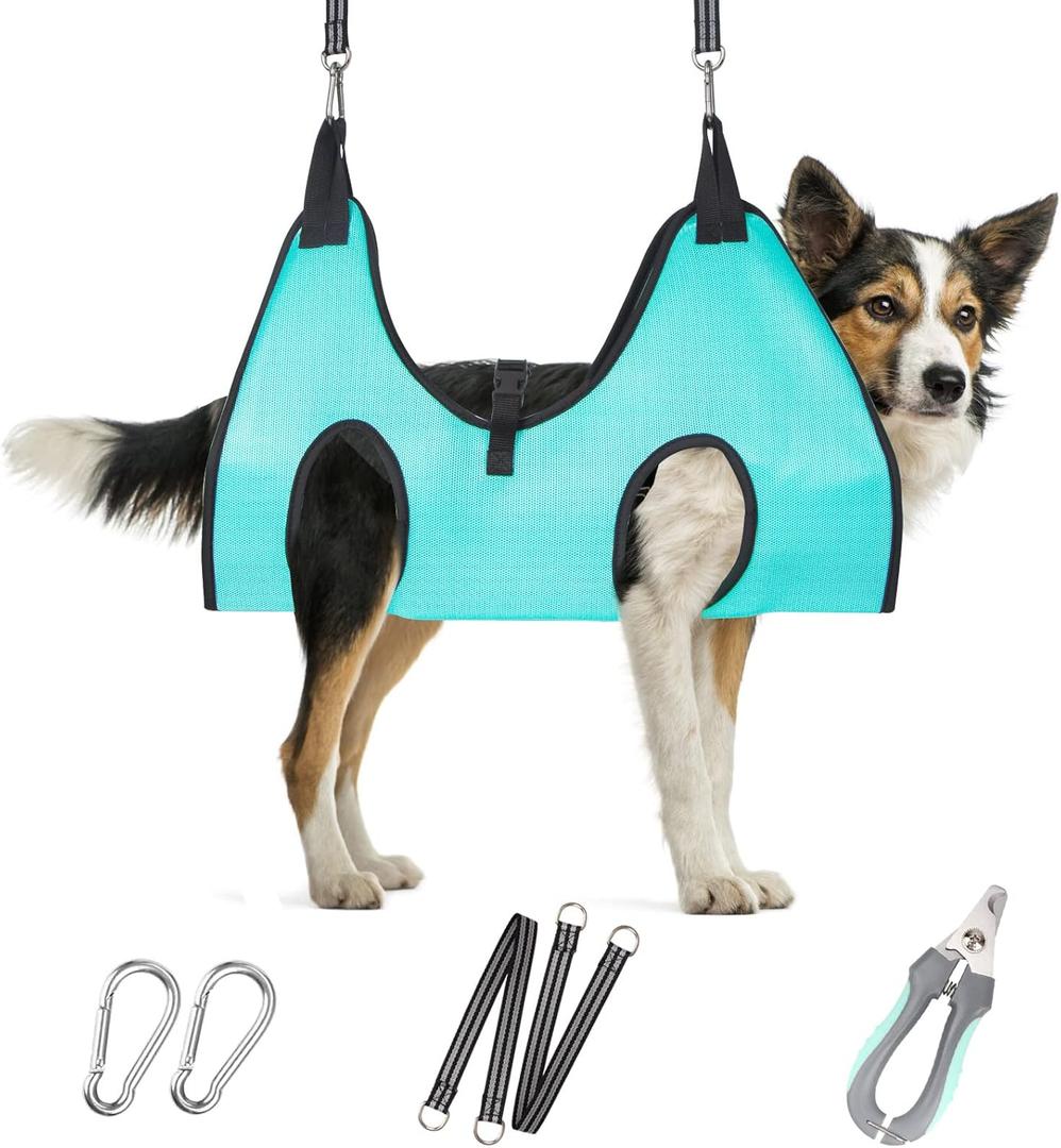 Dog Grooming Hammock - Upgrade Pet Grooming Harness for Nail Trimming (L 50lb), Dog Sling for Nail Clipping, Dog Hanging Holder Hanger for Cutting Nail with Nail Clippers (Green)