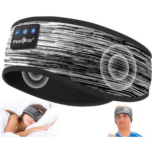 MUSICOZY Sleep Headphones Bluetooth 5.4 Headband, Wireless Earphones Music Sleep Earbuds Sleeping Eye Mask with HD Stereo Speakers for Workout Running Travel Yoga, Ideal Gifts for Women Men (Stripped Gray)
