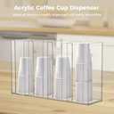 4-Compartment Acrylic Cup Dispenser, White Cup and Lid Holder for Counter, 16.5 * 4.1 * 9.4 inches,Wall-Mounted Cup Organizer, Clear Desktop Cup Storage Holder or Kitchen, Coffee, Bar