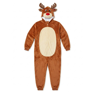  Unisex Adult Christmas Costume, Plush Santa Onesie Reindeer One-Piece Cosplay Pajamas (Large)