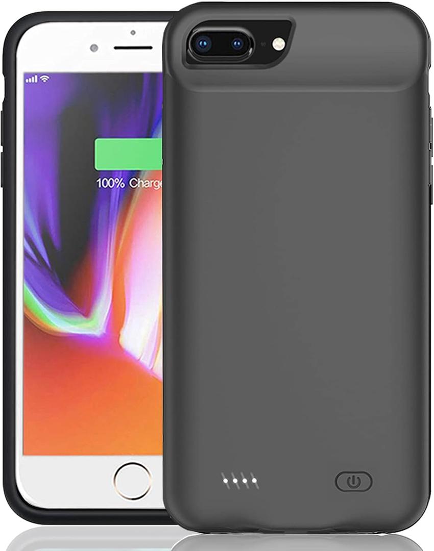 Battery Case for iPhone 6 Plus/6s Plus/7 Plus/8 Plus, Enhanced 10000mAh Rechargeable Charging Case Extended Battery Pack Compatible with iPhone 6/6s Plus/7 Plus/8 Plus (5.5 inch) Charger Clip(Black)