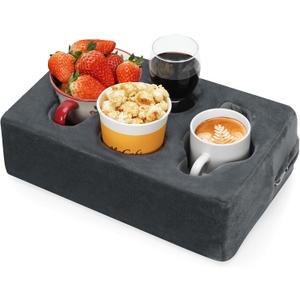 Couch Cup Holder Pillow,Couch Drink Holder,Octagon Couch Caddy for Coffee Cup,Phone,Remote,Couch Cup Holder Tray for Bed,Car,Sofa,Table (Gray)