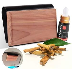 Gift Boxed Car Air Freshener – Long-Lasting Fragrance for 90+ Days – Wooden Car Diffuser – Includes 1 Bottle of 5ML Essential Oil Refill – 0.17 FL OZ (Cinnamon)