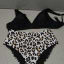 Hilinker Women's Leopard Bikini Swimsuits V Neck High Waisted 2 Piece Bathing Suits (Medium)