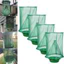 4 Pack Ranch Fly Traps Outdoor Hanging, Reusable Stable Fly Hunter Catcher Cage with Food Bait Tray, Flies Control Killer Repellent for Barn, Orchard, Farm, Horse, Patio