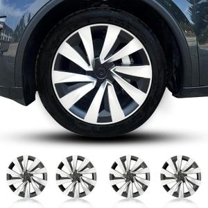 Hubcaps Wheel Cover Compatible with Tesla 19 inch Model Y Juniper 4 PCS ABS Material Hub Caps 2025 2026 Model Y Rim Protector Wheel Cover Replacement for Tesla Accessories (Black Silver)