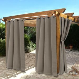 BONZER Waterproof Indoor/Outdoor Curtains for Patio - Thermal Insulated, Sun Blocking Grommet Blackout Curtains for Bedroom, Porch, Living Room, Pergola, Cabana, 2 Panels, 52 x 108 inch, Vintage Linen