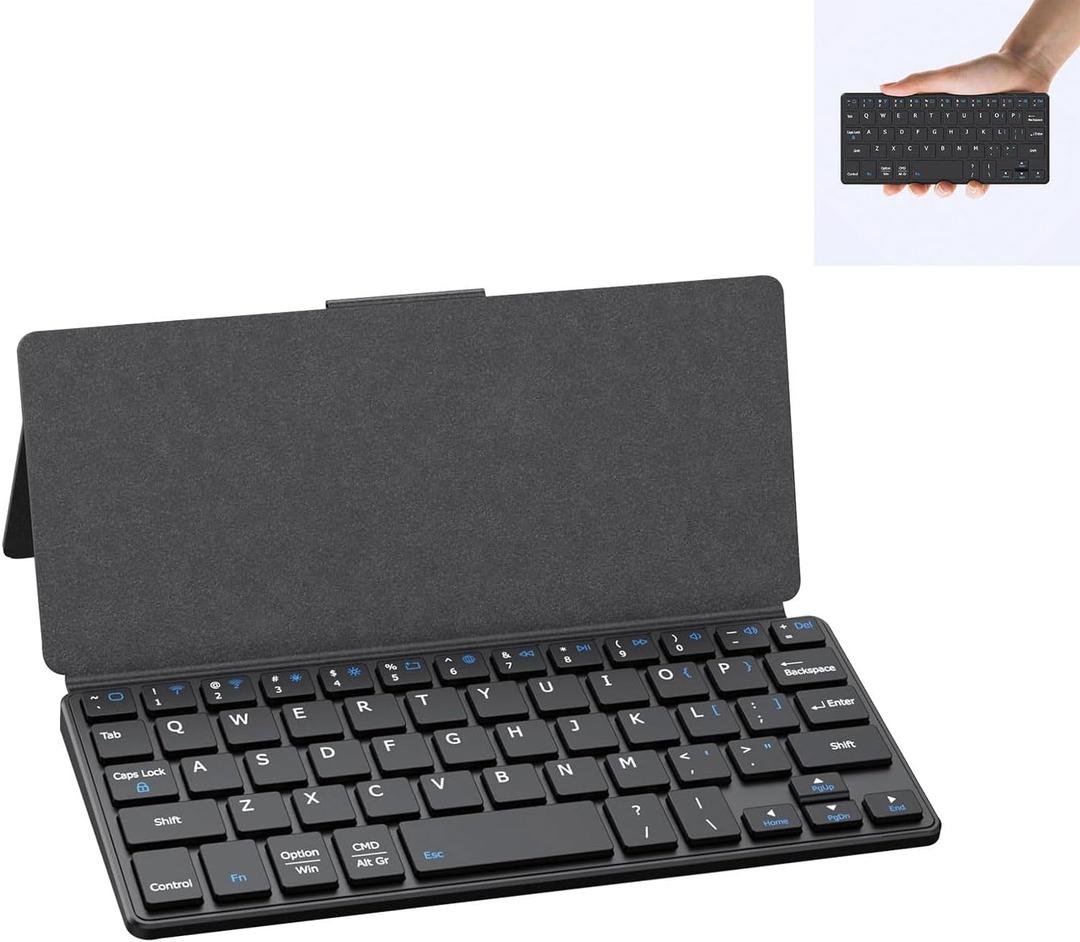 CMARS Mini Bluetooth Keyboard for iPad, Universal Portable Wireless Keyboards with Adjustable 150 Stand & Integrated Protective Cover, Travel Keyboard for iOS/Android/Windows - Black
