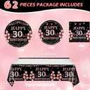 2 x 62Pcs 30th Birthday Decorations for Girls Her, Rose Gold Birthday Party Supplies Include 20 7''Plates 20 9'' Plates 20 Napkins and 2 Tablecloth, Rose Gold Princess Party Tableware for 20 Guests