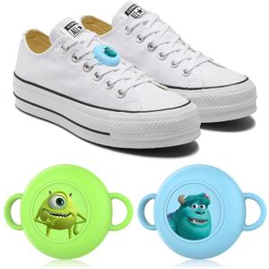 [2 Pack] Compatible with Airtag Holder for Kids Shoelaces & Straps, Cartoon Funny Silicone Case for Children Shoes Shoestring, Waterproof Hidden AccessoriesGreen+Sky Blue