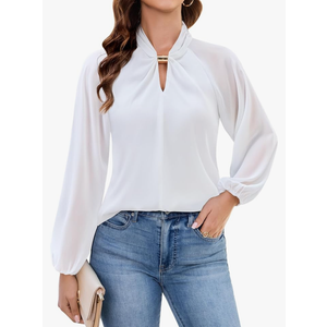 Blooming Jelly Women's Dressy Casual Blouses Business Fall Outfits Matel V Neck Long Sleeve Shirts Trendy Work Tops, XL