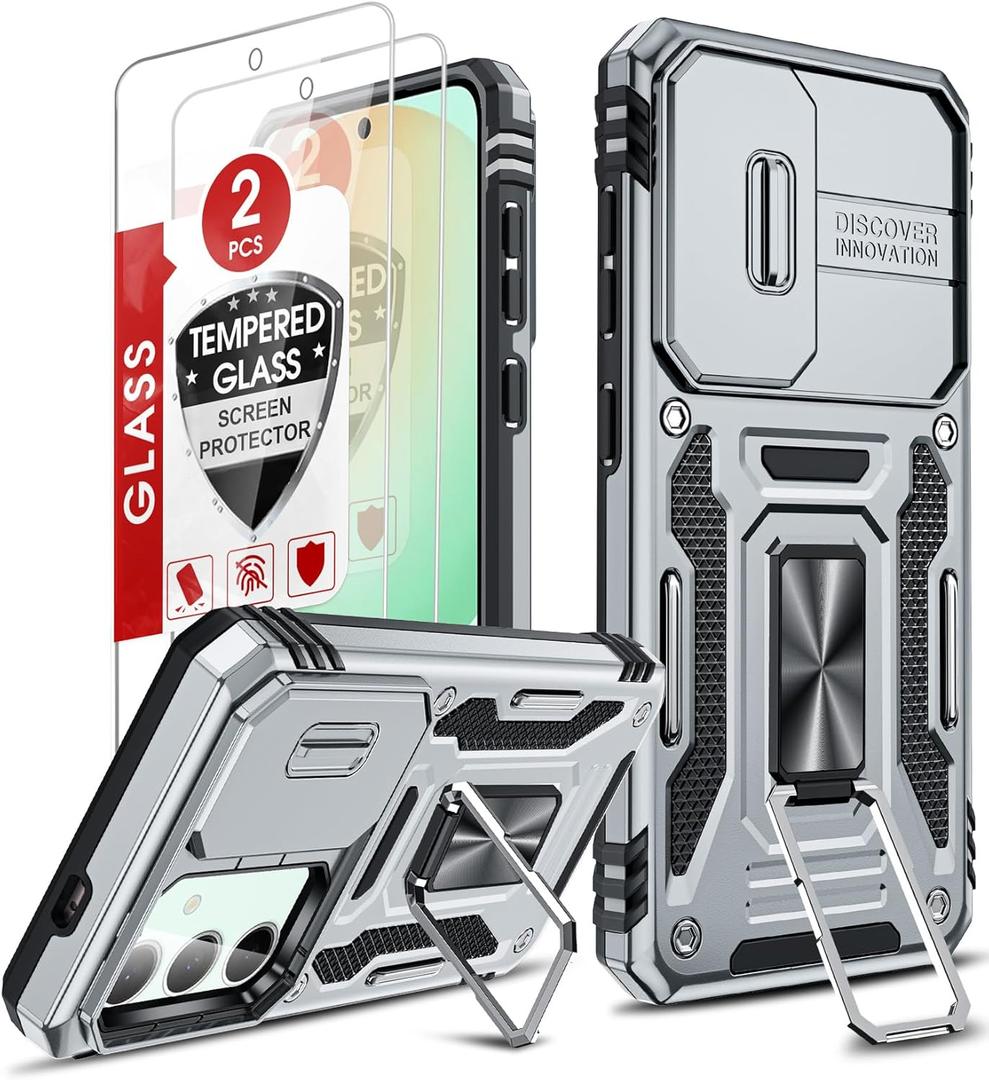 LeYi for Samsung S25-FE Case: Galaxy S25 FE Case and Screen Protector [2 Packs], Galaxy S25 FE Phone Case Magnetic Kickstand, Dual Layer Protective Telfono Phone Case for Galaxy S25 FE, Grey