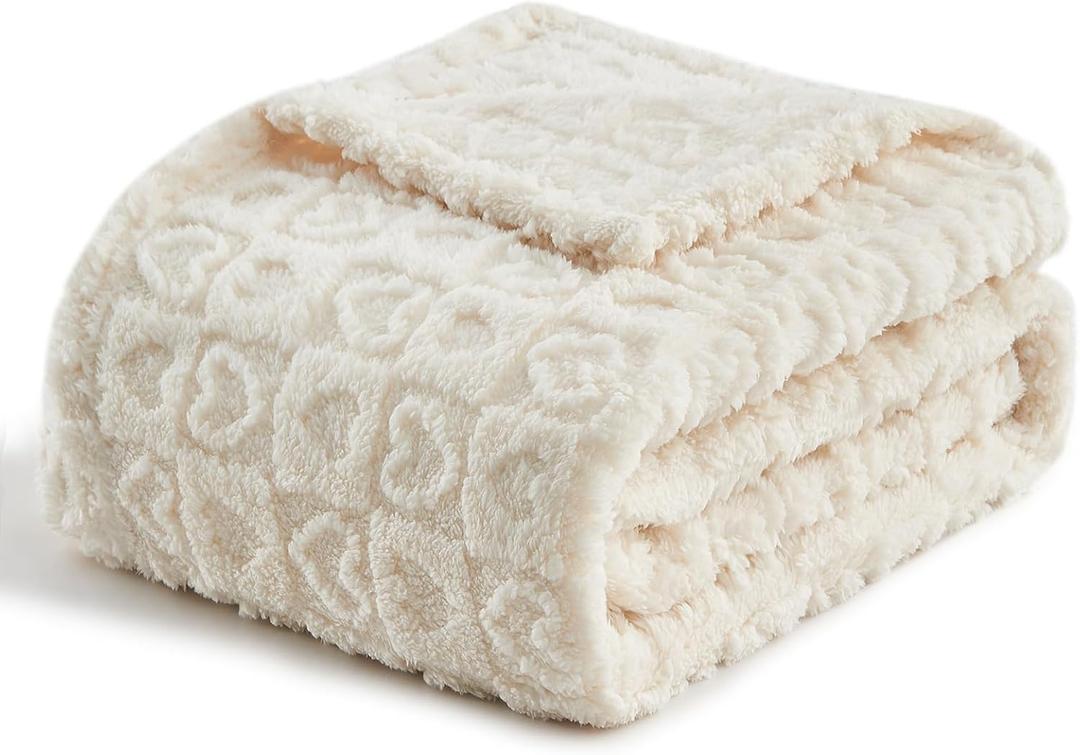 Throw Blanket for Couch-Cream  Boho Throw Blanket, Soft Fleece Plush Lightweight Blankets&Throws for Woman, Fuzzy Decorative Blankets for Livingroom Bed Sofa Chair(50x60in,Cream), 2 Pieces