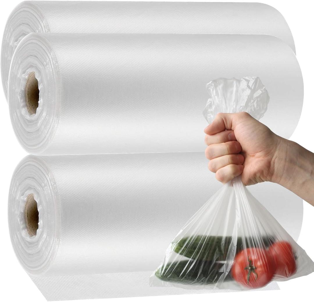 1500 Count 10 x 14 Inch Plastic Produce Bags, Clear Plastic Produce Bag Roll for Bread, Fruits, Vegetable, Kitchen, 500 Bags x 3 Rolls