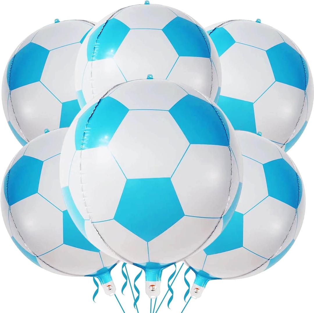 4 x 6 Pack 22 Inch Blue Soccer Balloons Giant 4D Mylar Football Balloons Helium Foil Blue Soccer Balloons for Birthday Party Sports Themed World Cup Party Decorations