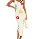 ZESICA Women's Summer Knit Bodycon Midi Dress 2026 Sleeveless Floral Crewneck Color Block Long Beach Party Dresses, Large