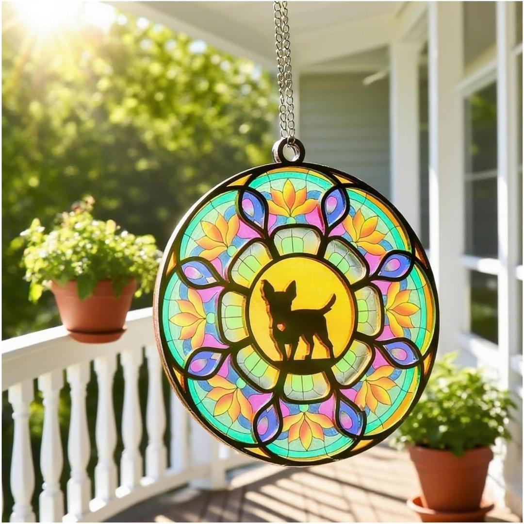 Dog Memorial Suncatcher - Handmade Stained Glass Window Hanging Light Catcher, Customizable Decor for Loss of Pet, Remembrance Ornament for Dog Lovers, Home & Garden Tribute Ornament
