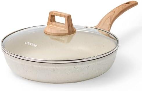 CAROTE Non Stick Frying Pan Skillet,10" Nonstick Fry Pan with Glass Lid, Egg Pan Omelet Pans, Granite Cookware PFOA Free White Granite, 10-Inch