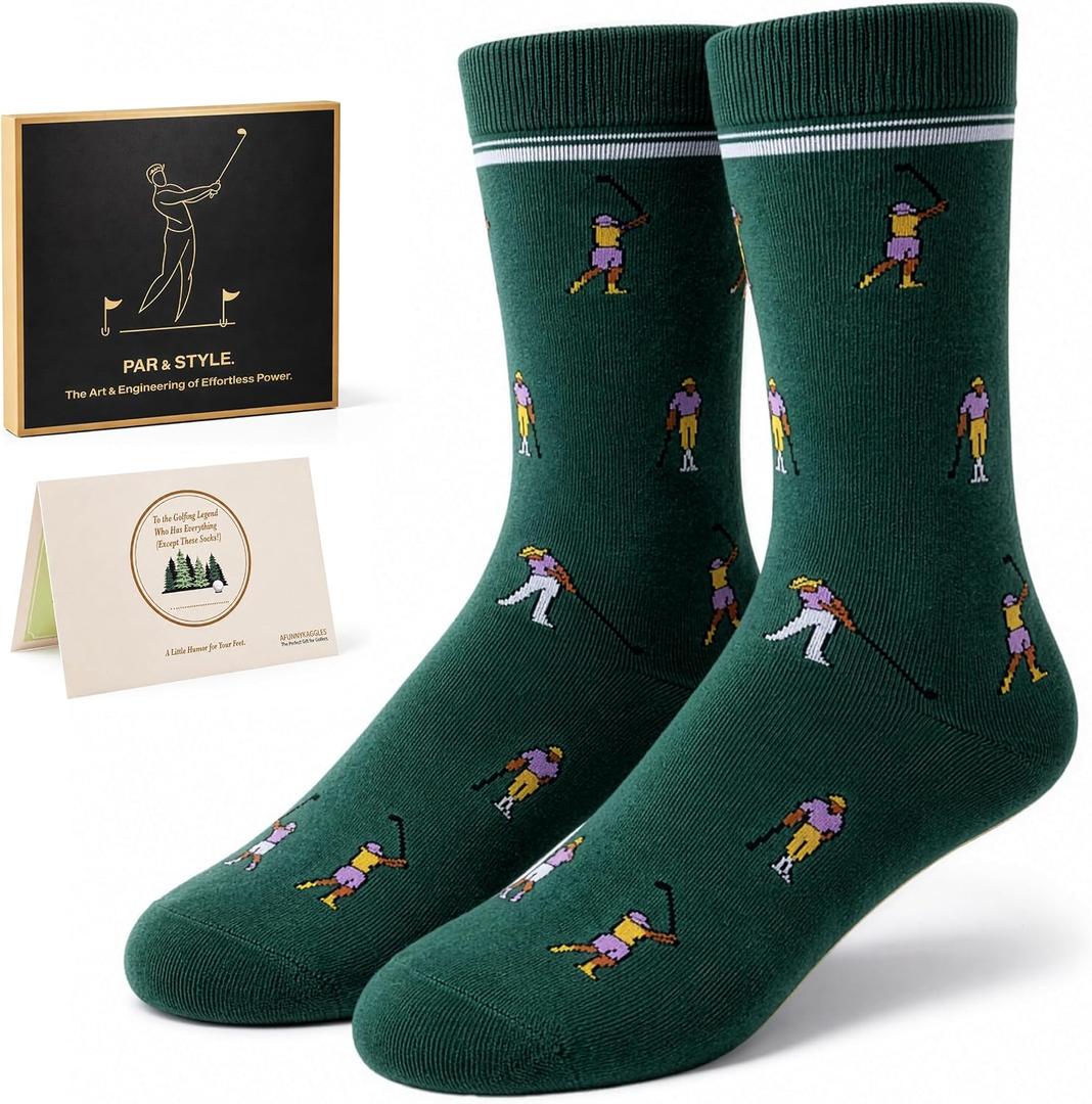 Funny Golf Gifts Socks for Men, Golf Accessories, Size 8-13 Gift Box & Card | Golf gifts for men, soft breathable crew socks, funny gift idea for birthdays, holidays, coworkers, husbands, or golf lovers