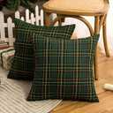 Pack of 2 Christmas Plaid Decorative Throw Pillow Covers Scottish Tartan Cushion Case for Farmhouse Home Holiday Decor Green, 20 x 20 Inches