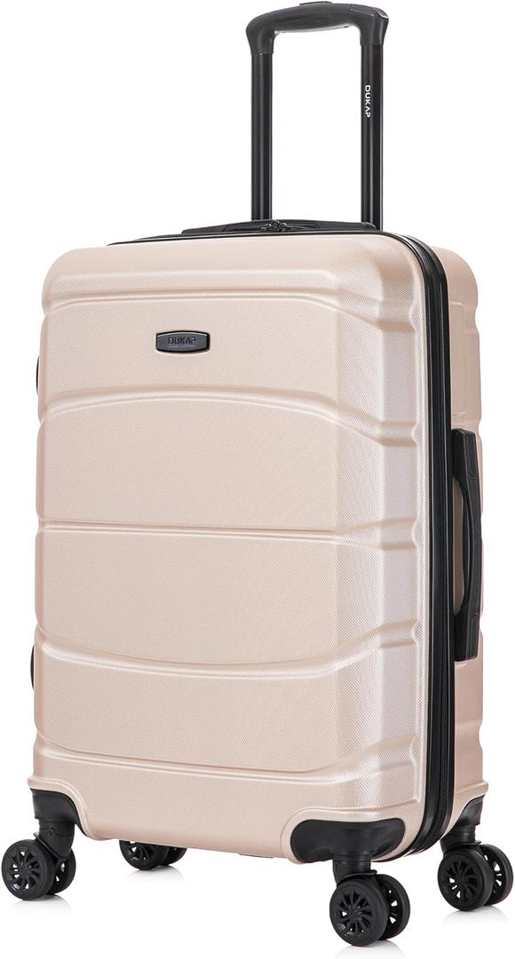 DUKAP SENSE Hardside Luggage with Spinner Wheels | 24 in Durable Lightweight Medium Checked Suitcase for Travel | Zipper Clouser Suit Case with Gel Handles and Trolley | Champagne