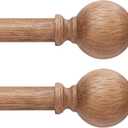 2 Pack Wood Curtain Rod 36-91 Inch, Decorative 1 Inch Heavy Duty Curtain Rods for Windows with Vintage Faux Wood Grain Finials, Adjustable Rustic Farmhouse Bedroom Boho Metal Drapery Pole