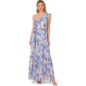 Adrianna Papell Women's Satin Stripe Ankle Dress (Blue, 12)