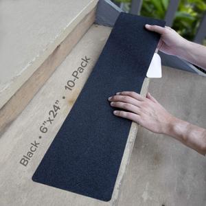 LifeGrip Anti Slip Traction Treads (10-Pack), 6 inch X 24 inch, Best Grip Tape Grit Non Slip, Outdoor Non Skid Tape, High Traction Friction Abrasive Adhesive for Stairs Step, Black