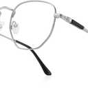 Classic Square Polygon Reading Glasses for Men Women Light Blocking Computer Readers Spring Hinge Metal Frame (Silver)