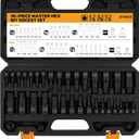 36-Piece One-Piece Hex Bit Socket Set includes Socket Adapter, 1/4", 3/8", 1/2", Cr-V Steel, SAE and Metric Set, Reinforced Storage Case, Automotive Mechanic Professional Master Tool Set