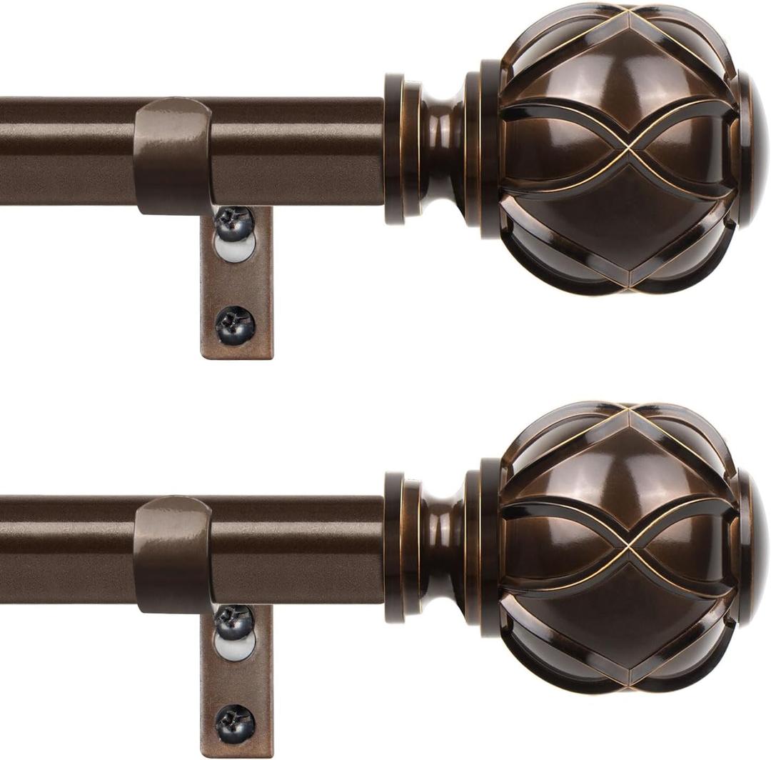 Curtain Rods - 2 Pack, Single Drapery Rod for Windows 32 to 58 Inch, New Splicing Rod with Antique Bronze Netted Finials (32-58"(2 Pack))