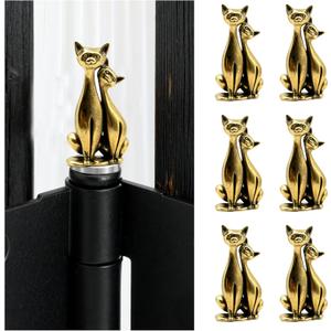 6 Packs Magnetic Door Hinge Toppers, Vintage Brass Hinge Head Decorative Topper, Finish Decor for Door, Drawer, Cabinet Hardware, Table, Shelf, Car (Couple Cats)