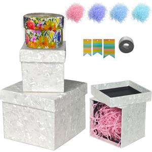 suosicn 4 Pack Cream White Gift Box,Assorted Sizes Square Gift Boxes for Birthday Parties, Wedding, Baby Shower and All Any Occasions