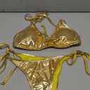 GORGLITTER Women's Metallic Triangle Bikini Top Halter Tie Side Swimsuit Set 2 Piece Bathing Suits Size S