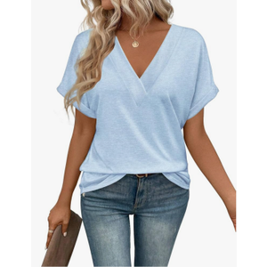 T Shirts Short Sleeve V Neck Tees Womens Tops Beach Vacation Fashion Clothes 2025 Casual Summer Spring Fall Outfits Size Medium