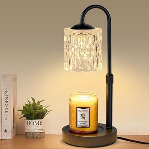 Briever Dimmable Candle Warmer Lamp with Timer, Height Adjustable Electric Candle Wax Warmer, Christmas Birthday Gifts for Women Mom, House Warming Gifts New Home Decor, Black Base with Glass Shade