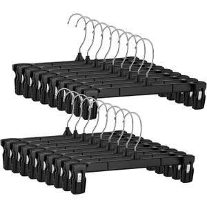 Smartor Space Saving Skirt Hangers - 150 Pack, Slim Plastic Pants and Shorts Hangers, Ridged Non-Slip with Pinch Clips, Black Clip Hanger for Women, 360-Rotating Chrome Swivel Hook, 12 Inches